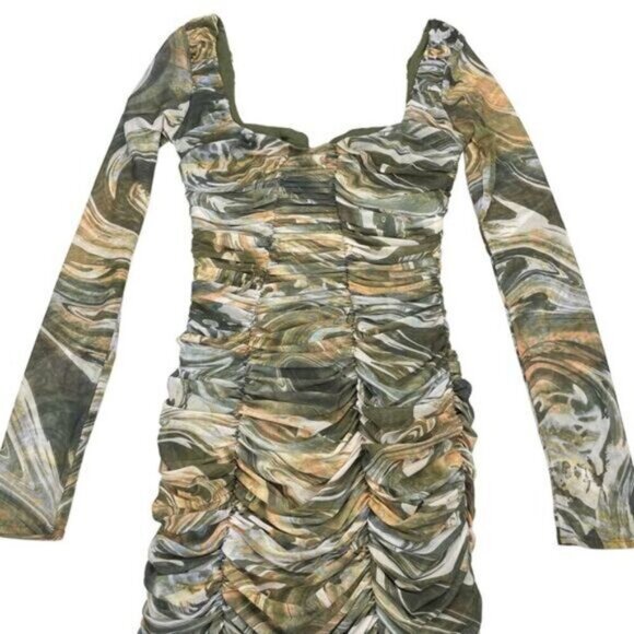 ZARA Marbled Ruched Draped Tulle Mini Dress Size XS - Picture 6 of 7